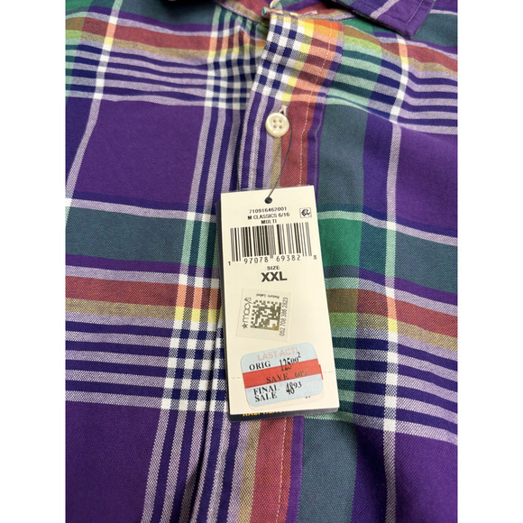 Polo Ralph Lauren Shirt Mens 2XL Purple Green Plaid Classic Fit Long Sleeve New - Picture 4 of 9